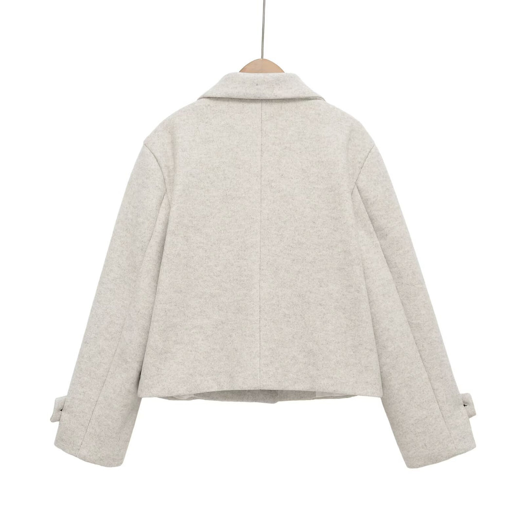 Damen Kurze Wollmischjacke mit Umschlagkragen, Kastenform und verstellbaren Manschetten Drune