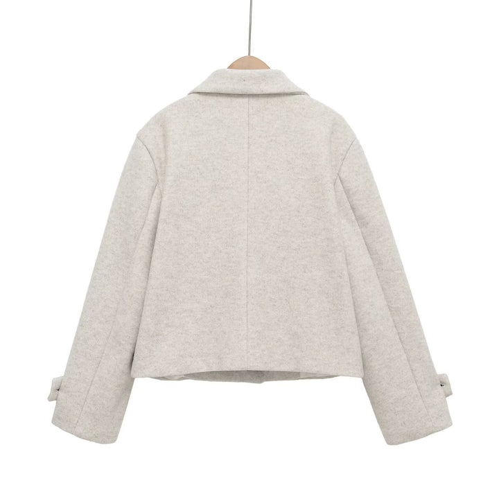 Damen Kurze Wollmischjacke mit Umschlagkragen, Kastenform und verstellbaren Manschetten Drune