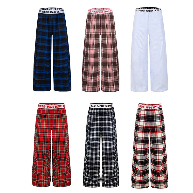 Damen Weite Lounge-Hose mit Karomuster und elastischem Logobund Drune