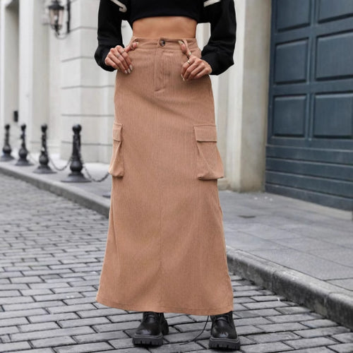 Damen Cargo-Midi-Rock mit seitlichen Taschen und elastischem Taillenzug Drune