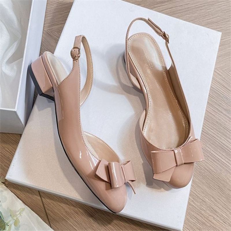 Damen Runde-Zehen Slingback-Ballerinas mit Lackfinish und Schleifen-Detail Drune