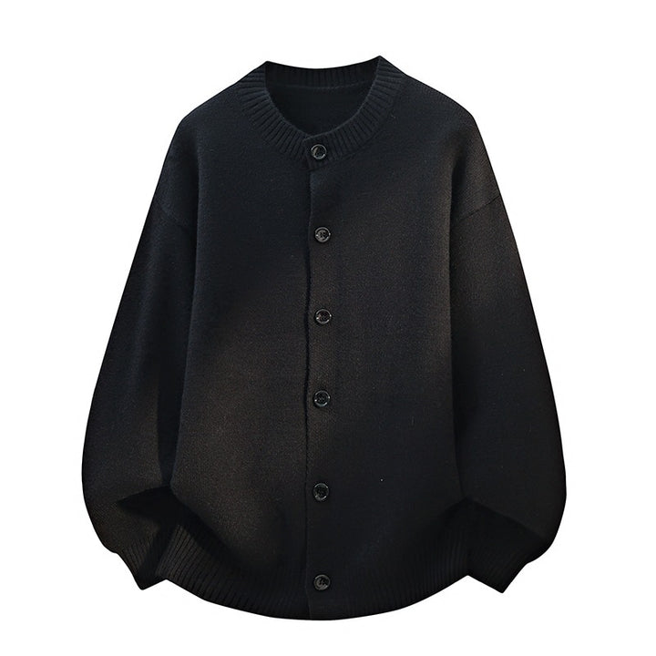 Unisex Oversize Strickcardigan mit Rundhalsausschnitt, Ballonärmeln & durchgehender Knopfleiste Drune