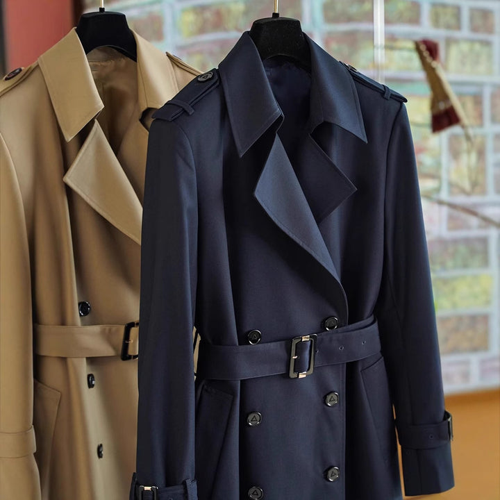 Damen Doppelreihiger taillierter Trenchcoat mit Gürtel, Schulterklappen & verstellbaren Manschetten Drune
