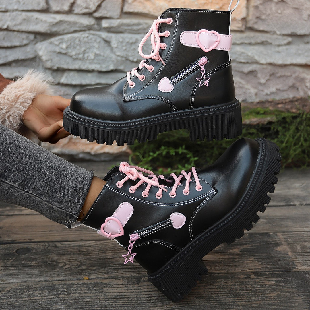 Damen Modische High-Top Boots mit Herz-Details Drune