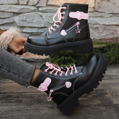 Damen Modische High-Top Boots mit Herz-Details Drune