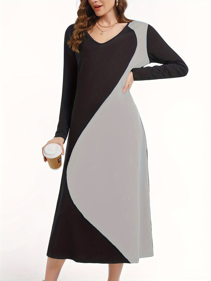 Damen Langarm Maxikleid mit modernem geometrischem Design Drune