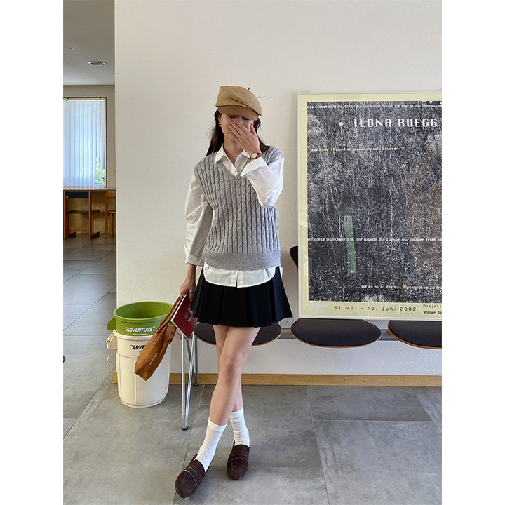 Damen Modischer Strickpullover ohne Ärmel Drune