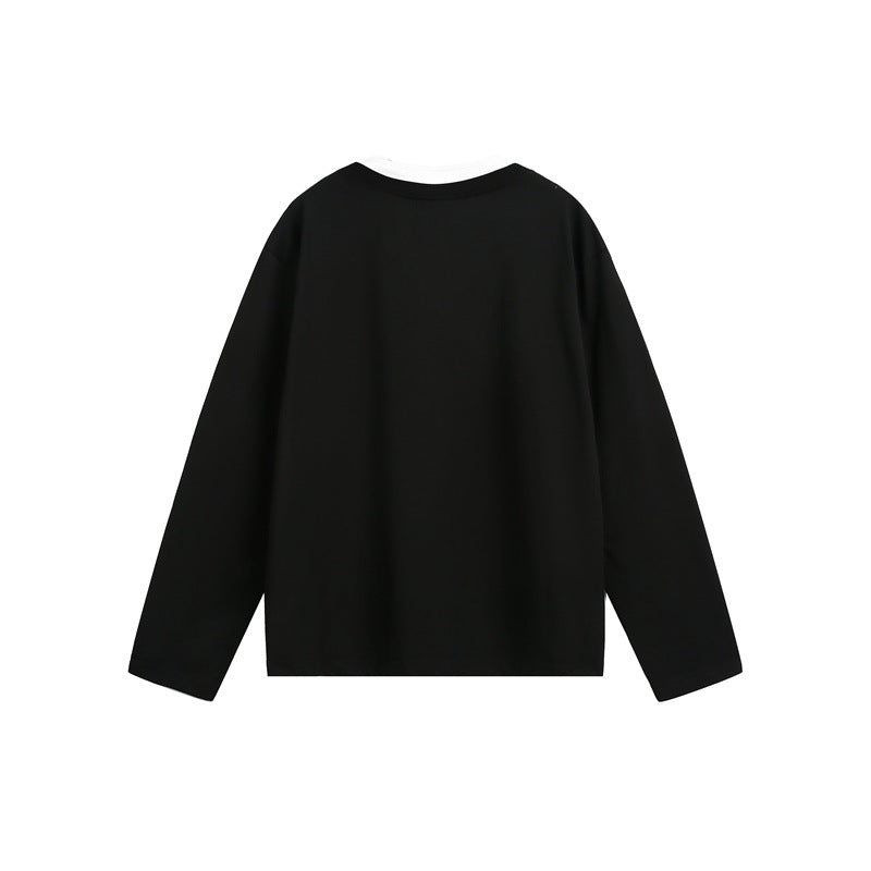 Unisex Lässiges Layering-Henley-Langarmshirt mit Kontrast-Doppelkragen Drune