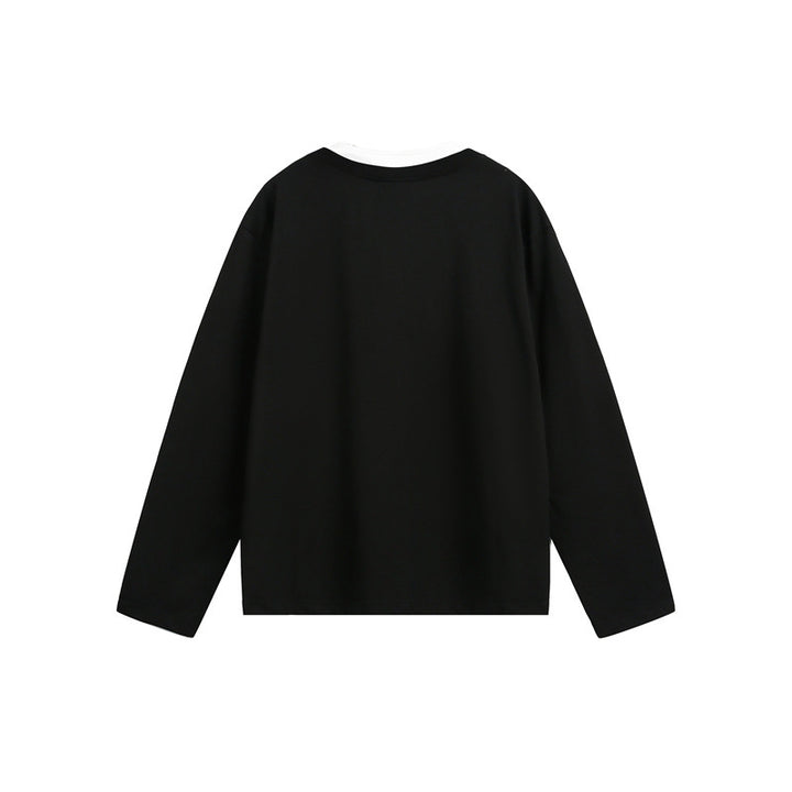 Unisex Lässiges Layering-Henley-Langarmshirt mit Kontrast-Doppelkragen Drune