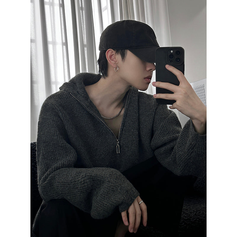 Herren Cozy Grobstrickpullover mit Reißverschluss Drune