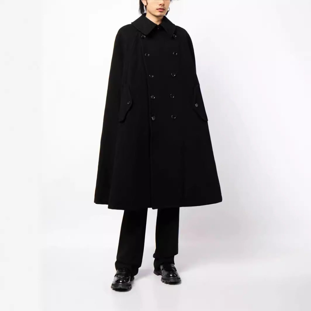 Herren zweireihiger Cape-Mantel aus Wollmix mit Umhangschnitt Drune