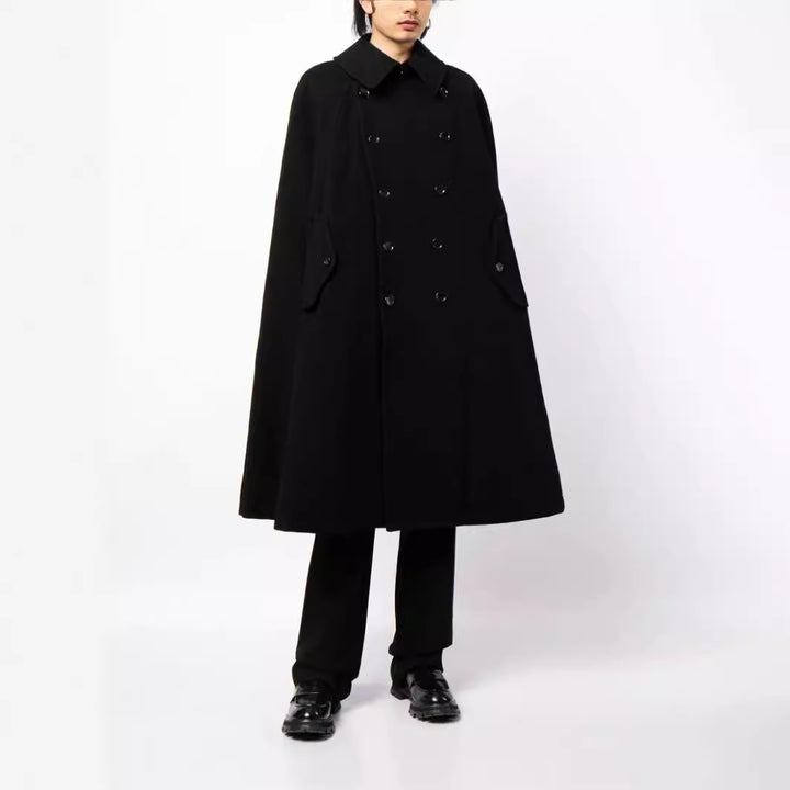 Herren zweireihiger Cape-Mantel aus Wollmix mit Umhangschnitt Drune