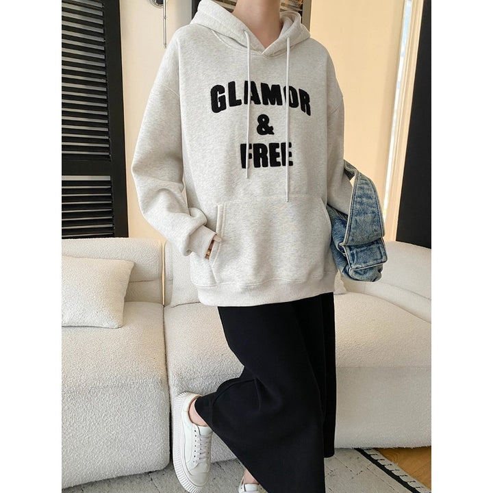 Damen Kapuzenpullover mit kreativem Schriftzug und lässigem Schnitt Drune