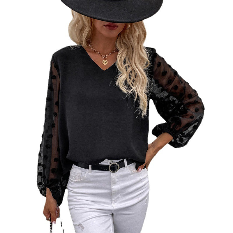 Damen Bluse mit eleganten Puffärmeln und strukturiertem Obermaterial Drune