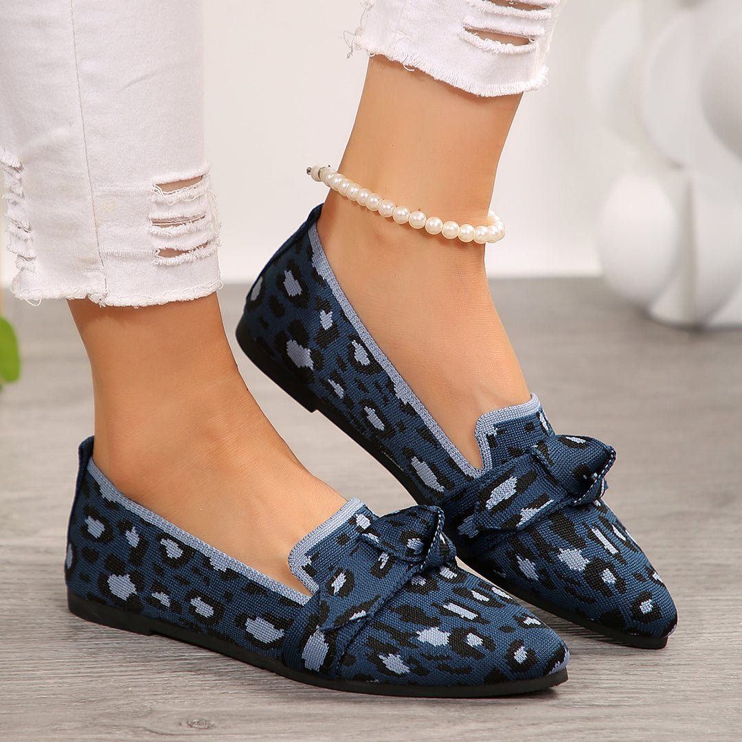 Damen  spitze Slipper aus gestricktem Animal-Print mit dekorativer Schleife und gepolstertem Komfortfußbett Drune