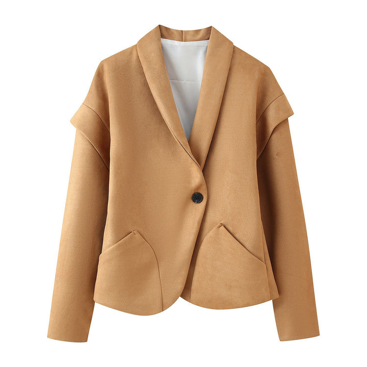Damen moderne Blazerjacke mit strukturiertem Stoff und aufgesetzten Taschen Drune