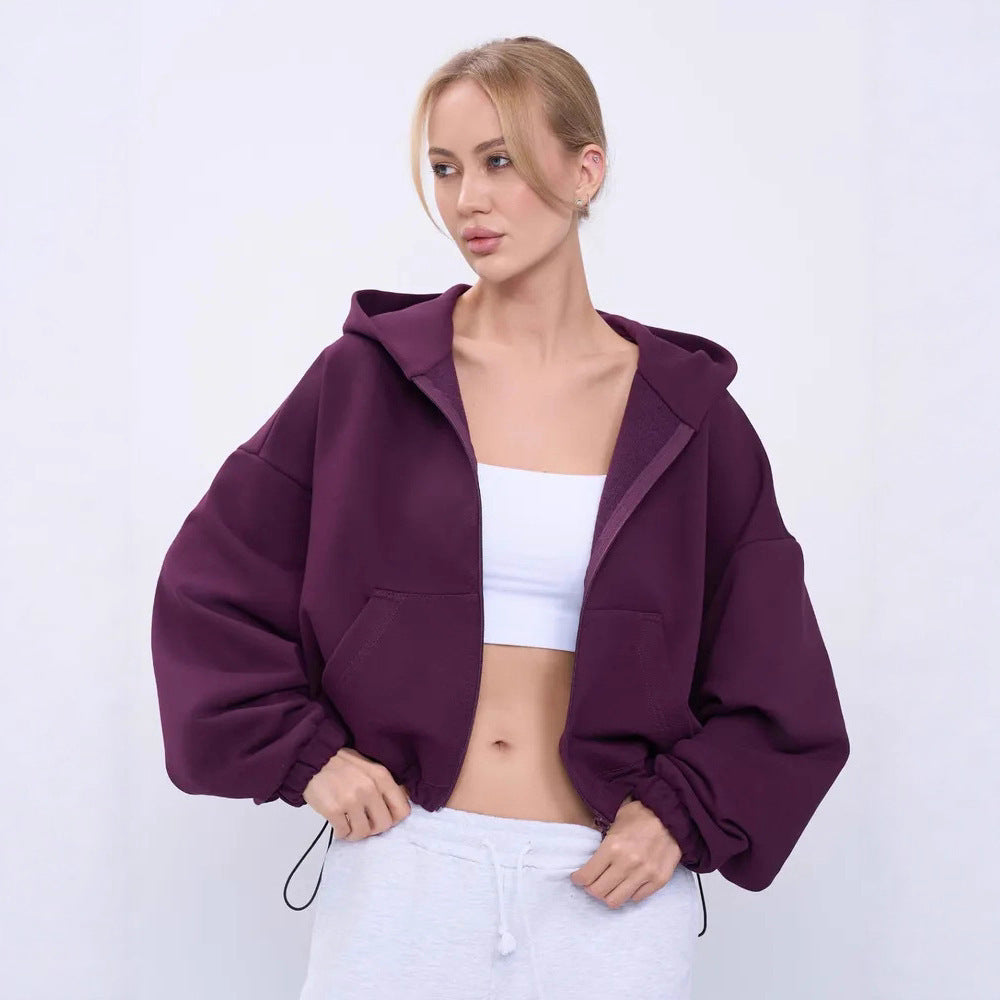Damen lässiger oversized Kapuzenpullover mit Reißverschluss Drune