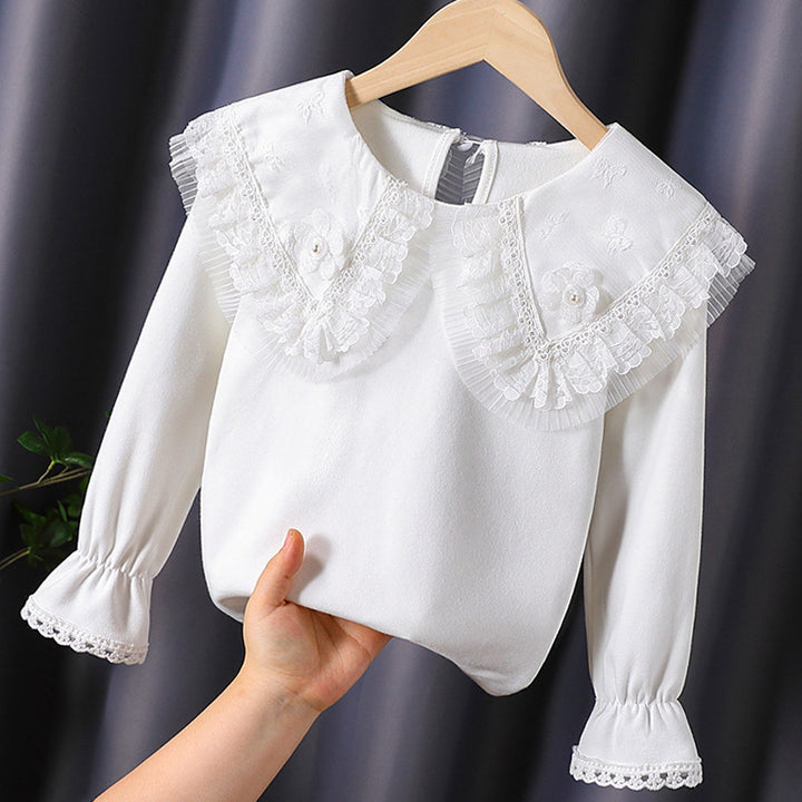 Mädchen Bluse mit üppigem Spitzenkragen und filigranen Applikationen Drune