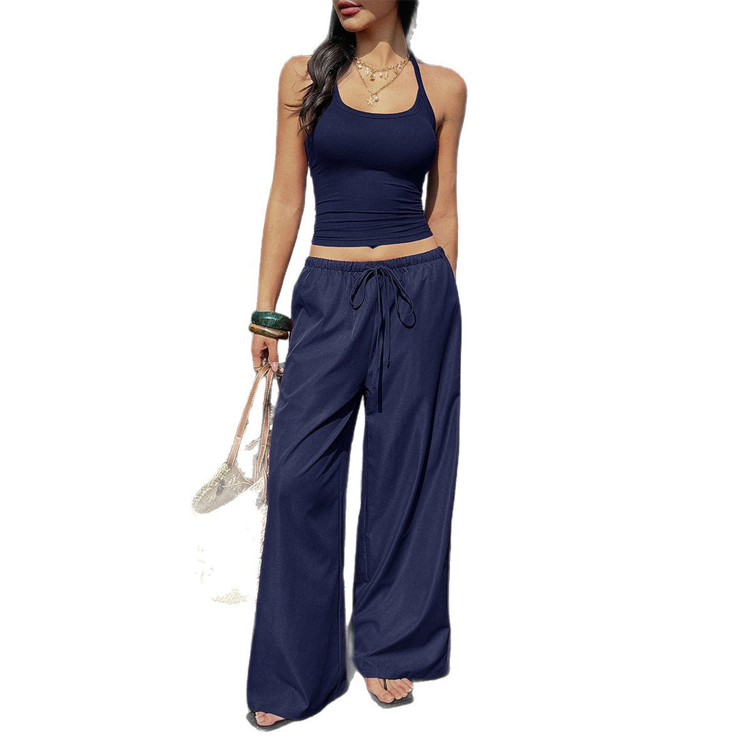 Damen luftiges Zweiteiliges Set mit tailliertem Bustier und weiten Hosen Drune