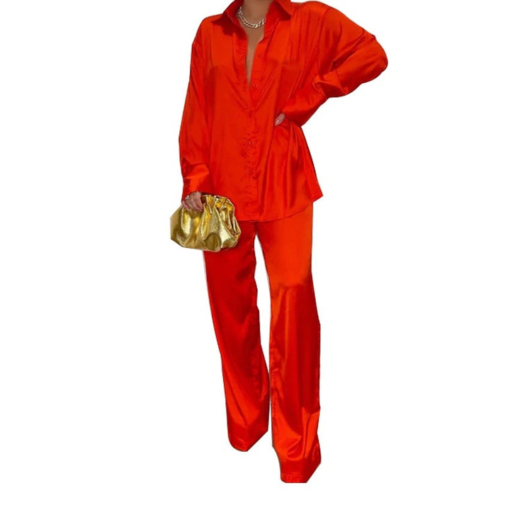 Damen Satin-Hemd und Palazzo-Hose Lounge-Set Drune