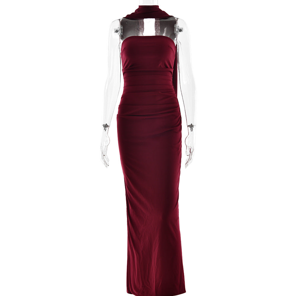 Damen Elegantes und figurbetontes Maxikleid mit transparenten Ärmeln Drune