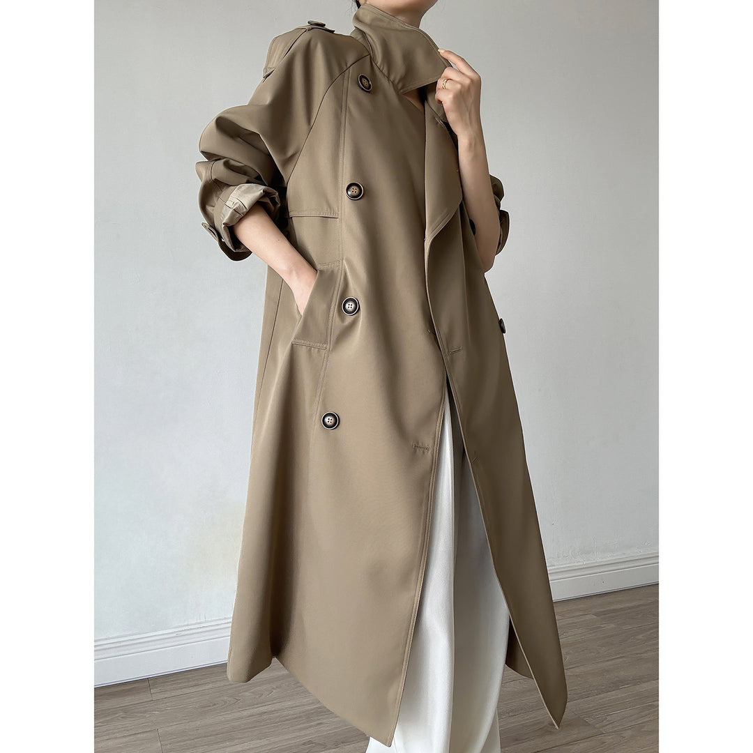 Damen Oversize Mantel im Trench-Stil mit Raglanärmeln und doppelreihiger Knopfleiste Drune