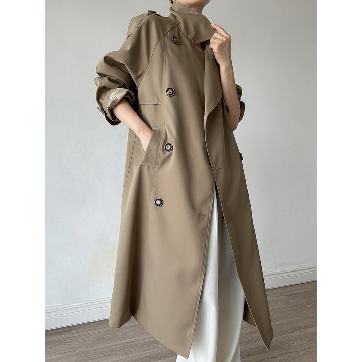 Damen Oversize Mantel im Trench-Stil mit Raglanärmeln und doppelreihiger Knopfleiste Drune