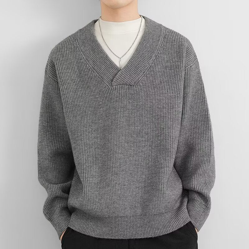 Herren Grobstrick-Pullover mit V-Ausschnitt Drune