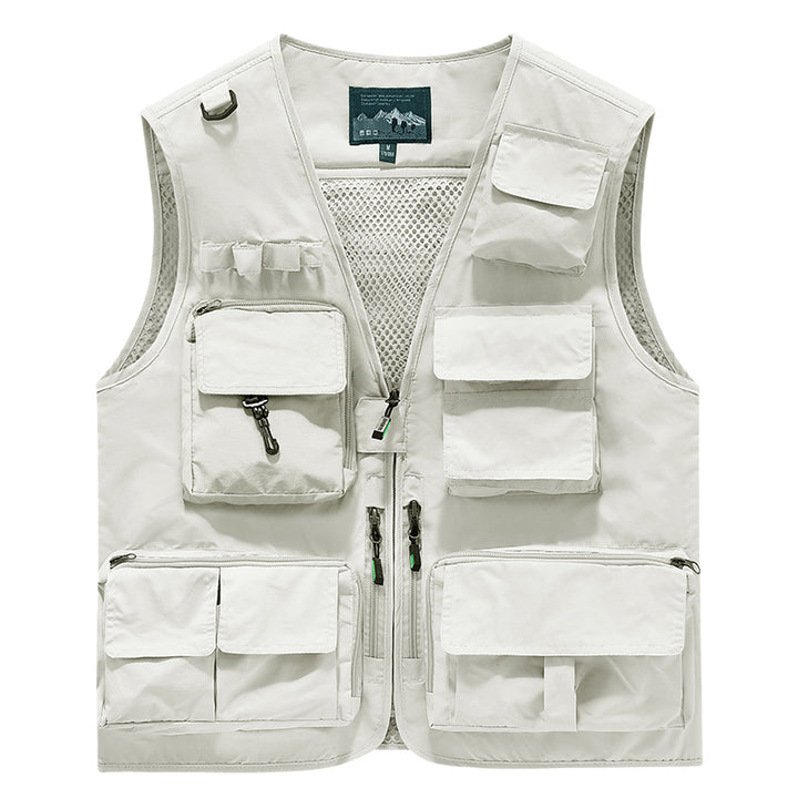 Herren multifunktionale Angler- und Utility‑Weste mit zahlreichen Reißverschluss- und Kletttaschen sowie Mesh-Innenfutter Drune