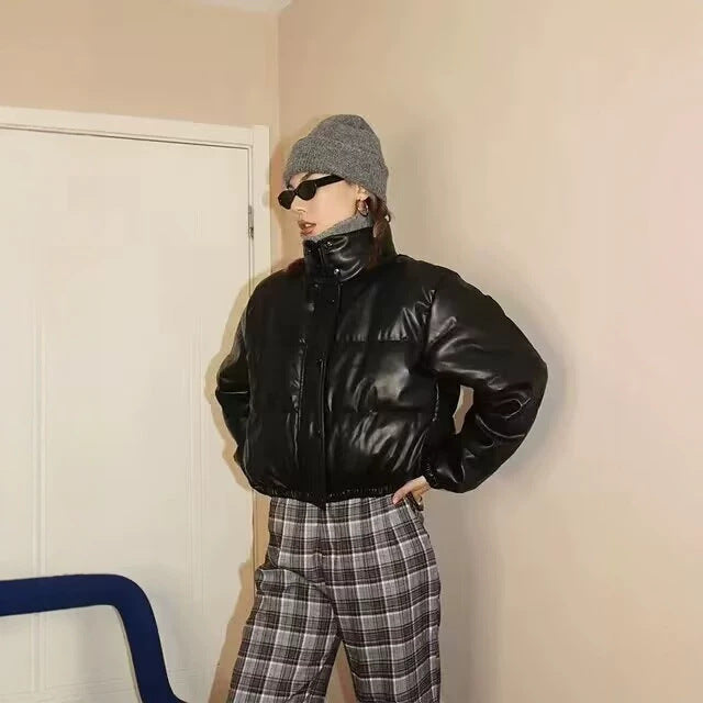 Damen Kurze wattierte Blousonjacke im Boxy-Look mit Stehkragen und elastischem Saum Drune