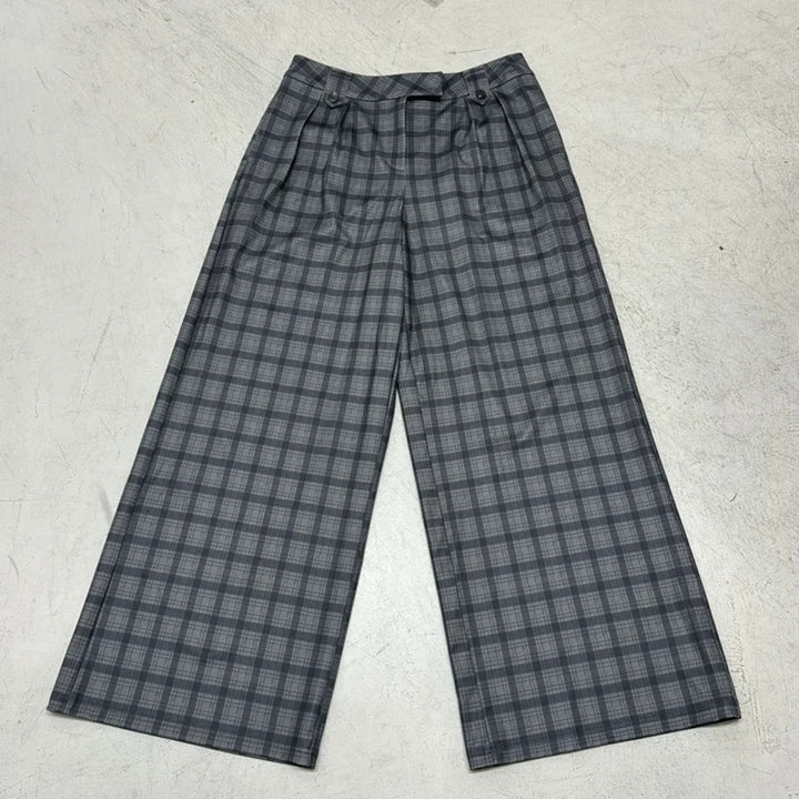 Damen Karierte Culotte-Hose mit hohem Taillenbund und eleganter Faltenlegung Drune