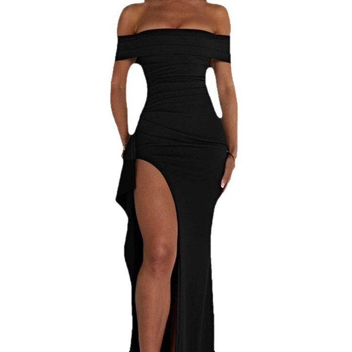 Damen Elegantes Off-Shoulder-Maxi-Kleid mit Hohem Schlitz Drune
