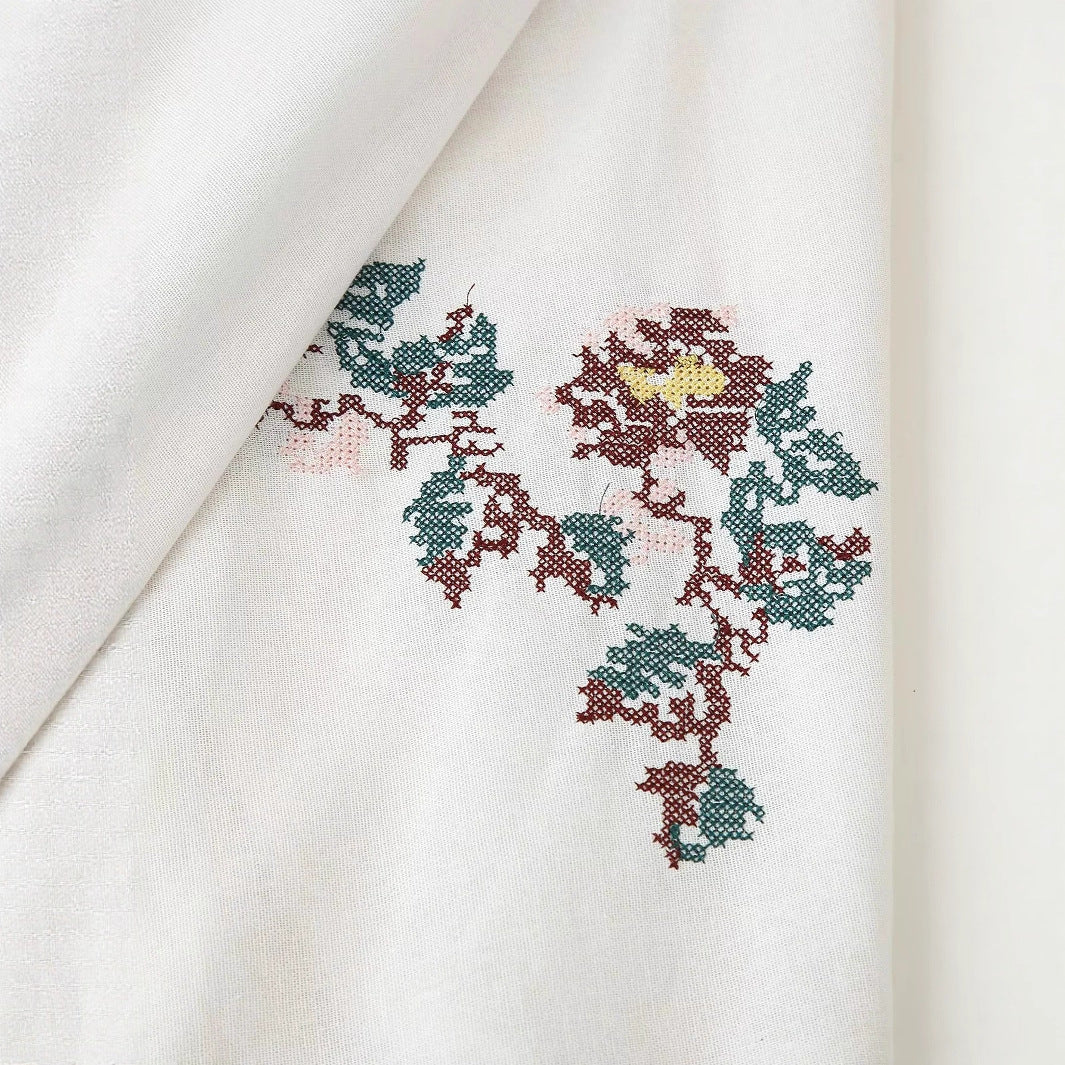 Damen nan leichte Kimono-Blusenjacke mit floraler Ärmelsstickerei und kontrastierenden Bindebändern Drune