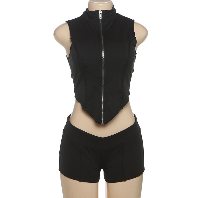 Damen Sportliches Zweiteiliges Set mit Stehkragen und kurzem Schnitt Drune