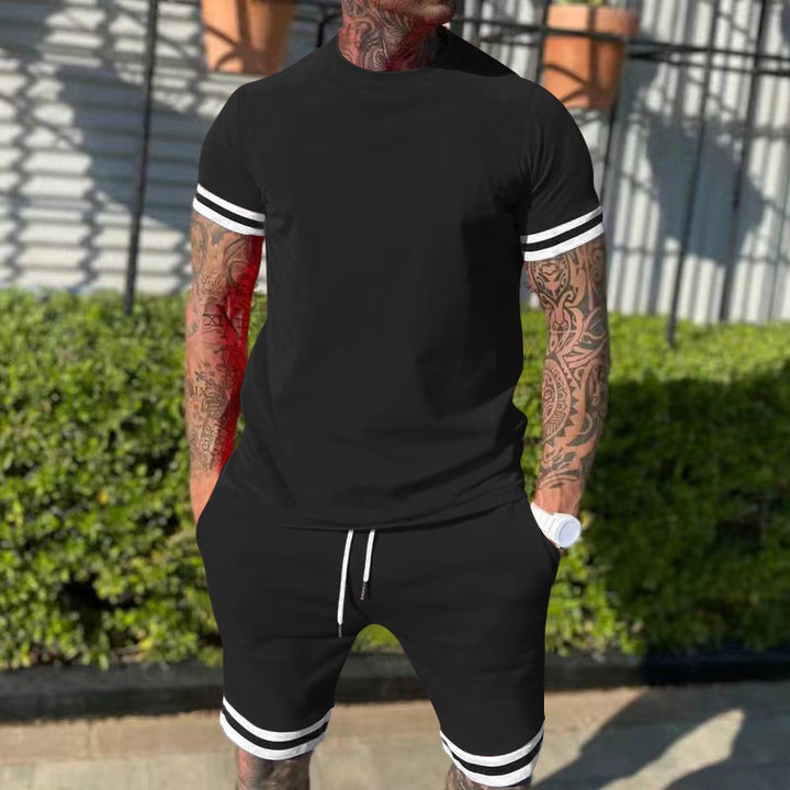 Herren nan sportliches Freizeitset aus Baumwolljersey mit Rundhalsshirt und Kordel-Kurzhose Drune
