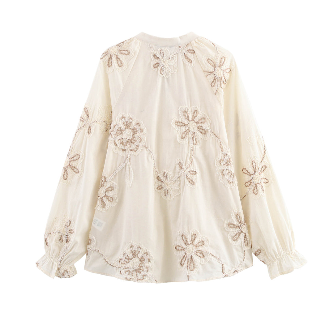 Damen Bluse mit floralem Stickmuster und eleganten Quasten Drune