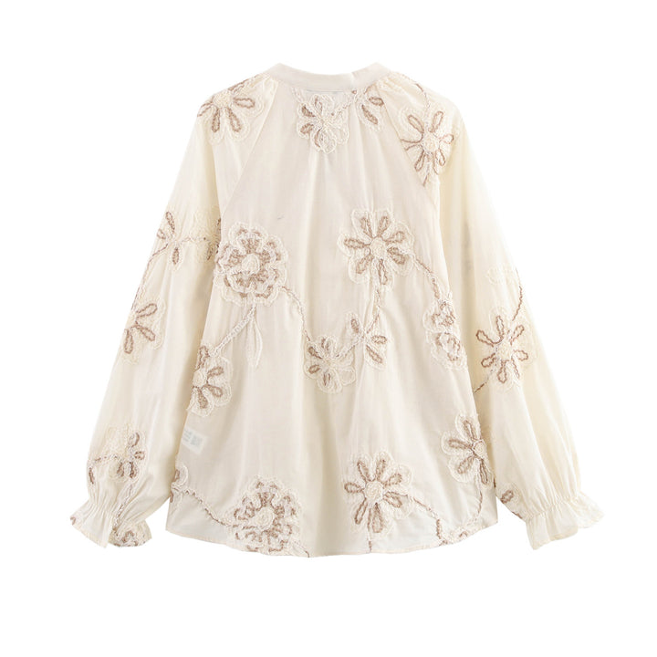 Damen Bluse mit floralem Stickmuster und eleganten Quasten Drune