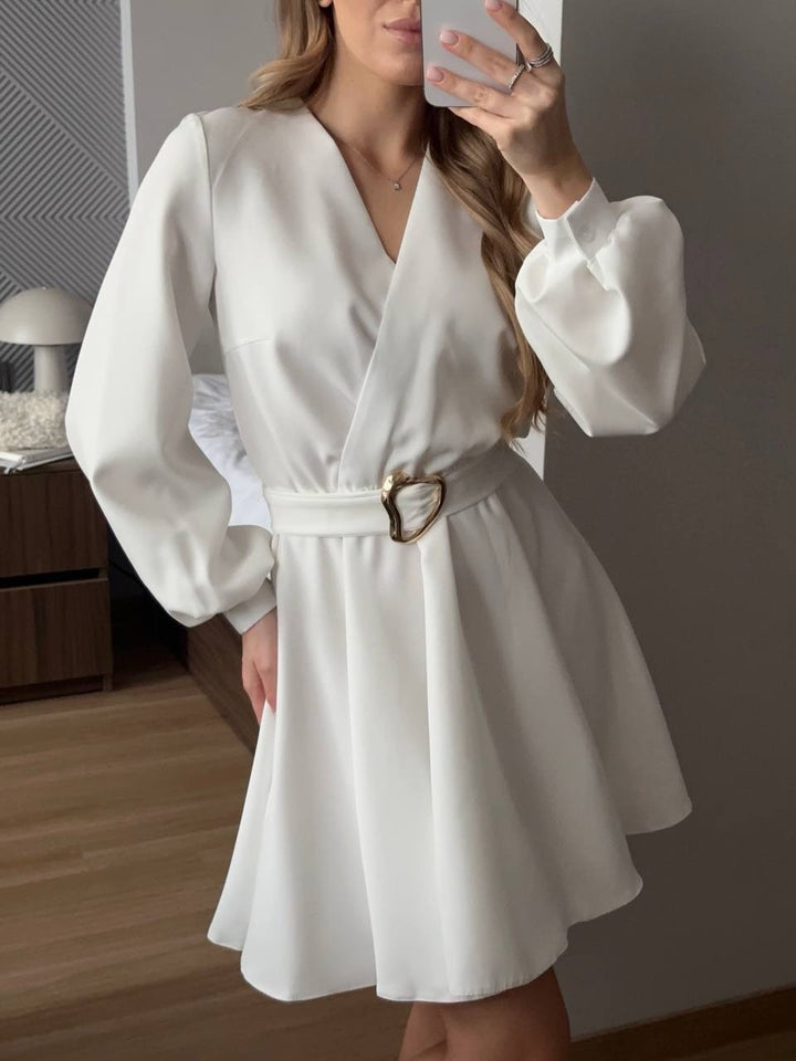 Damen Wickelkleid mit tailliertem Herzgürtel und voluminösem Swing-Rock Drune