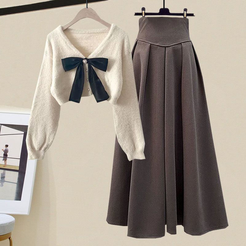 Drune - Schickes Herbst Strickpullover & Plissee Rock Set für Damen
