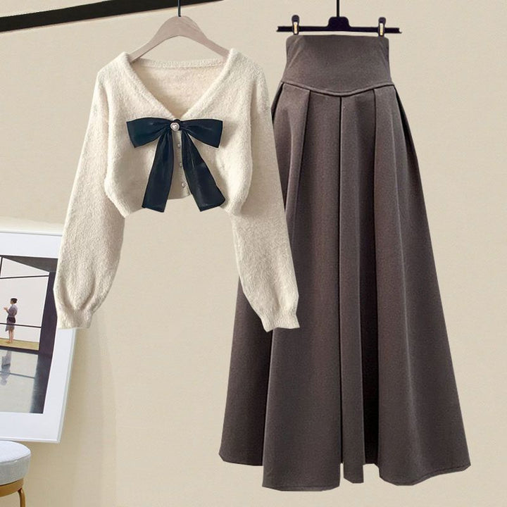 Drune - Schickes Herbst Strickpullover & Plissee Rock Set für Damen