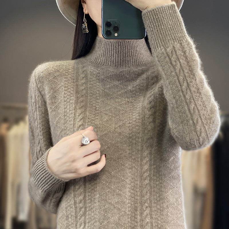 Damen Weicher Zopfstrick-Mockneck-Pullover mit leichtem Mohair-Effekt Drune