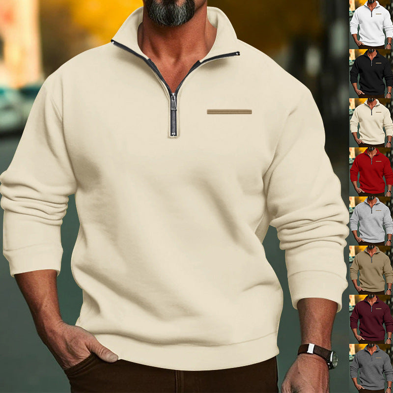 Herren nan hochwertiger Sweatpullover mit Metall-Halbzip, verstärktem Stehkragen und dezenter Brustpaspel Drune