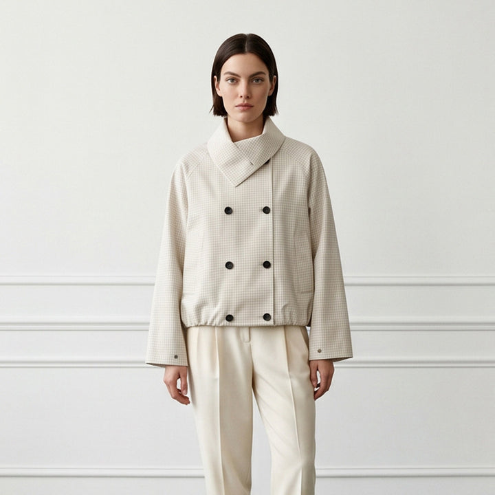 Damen Kurze Doppelreiher-Blousonjacke mit Wickelkragen und Raglanärmeln Drune