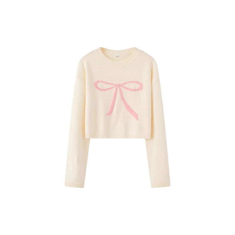 Damen Cropped Pullover mit verspieltem Schleifenmotiv Drune