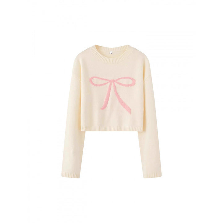 Damen Cropped Pullover mit verspieltem Schleifenmotiv Drune