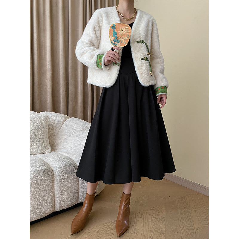 Damen kuschelige Strickjacke mit dekorativen Knopfdetails Drune