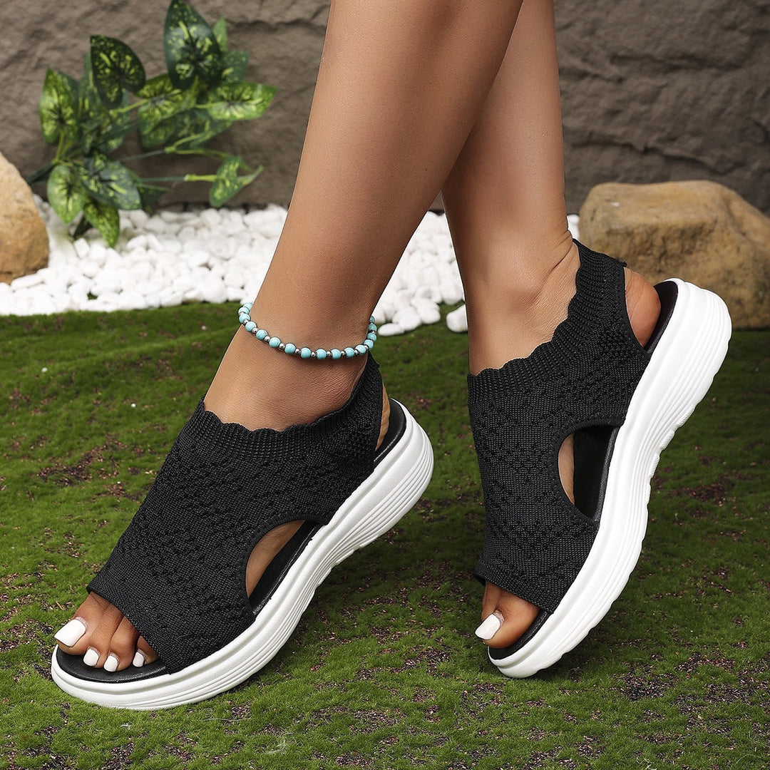 Damen Bequeme Plateau-Sandalen mit elastischem Obermaterial und atmungsaktiver Sohle Drune