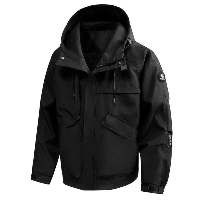 Herren Wasserabweisende Utility-Outdoorjacke mit Kapuze, Mehrfachtaschen & verstellbaren Manschetten Drune