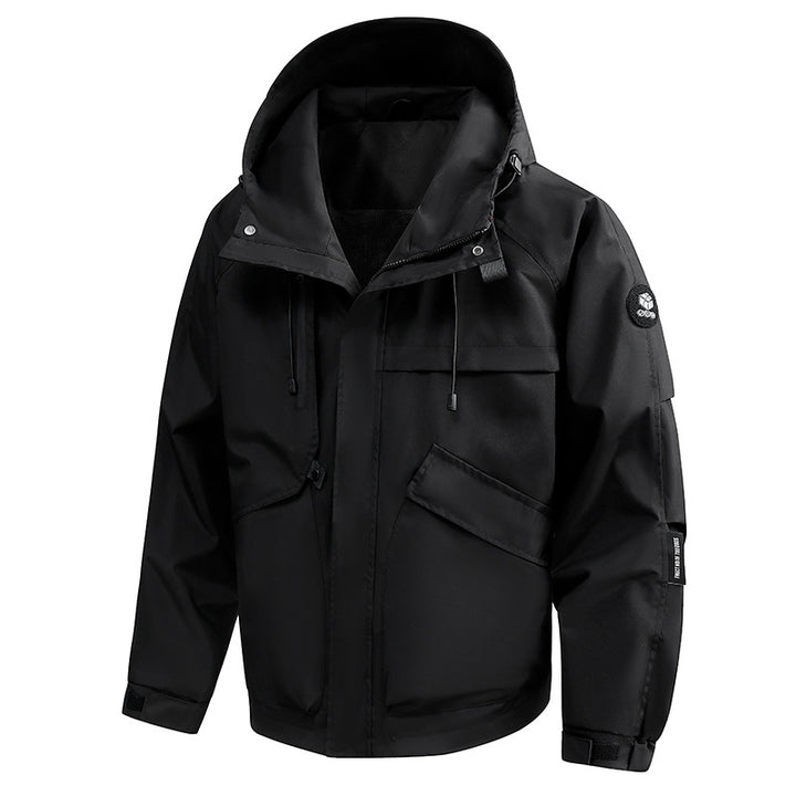 Herren Wasserabweisende Utility-Outdoorjacke mit Kapuze, Mehrfachtaschen & verstellbaren Manschetten Drune