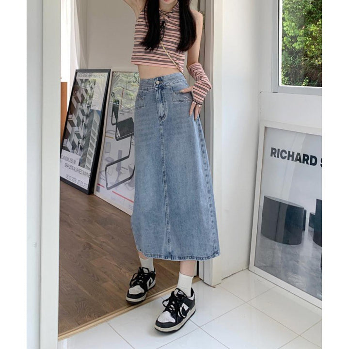 Damen Lässiger Midi-Denimrock mit seitlichen Schlitzen Drune
